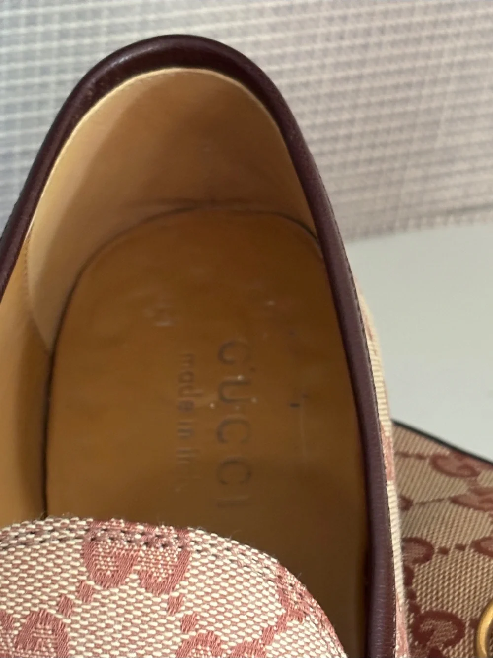 Gucci Men’s Beige/Brown GG Canvas Horsebit Loafers US 8 Authentic
